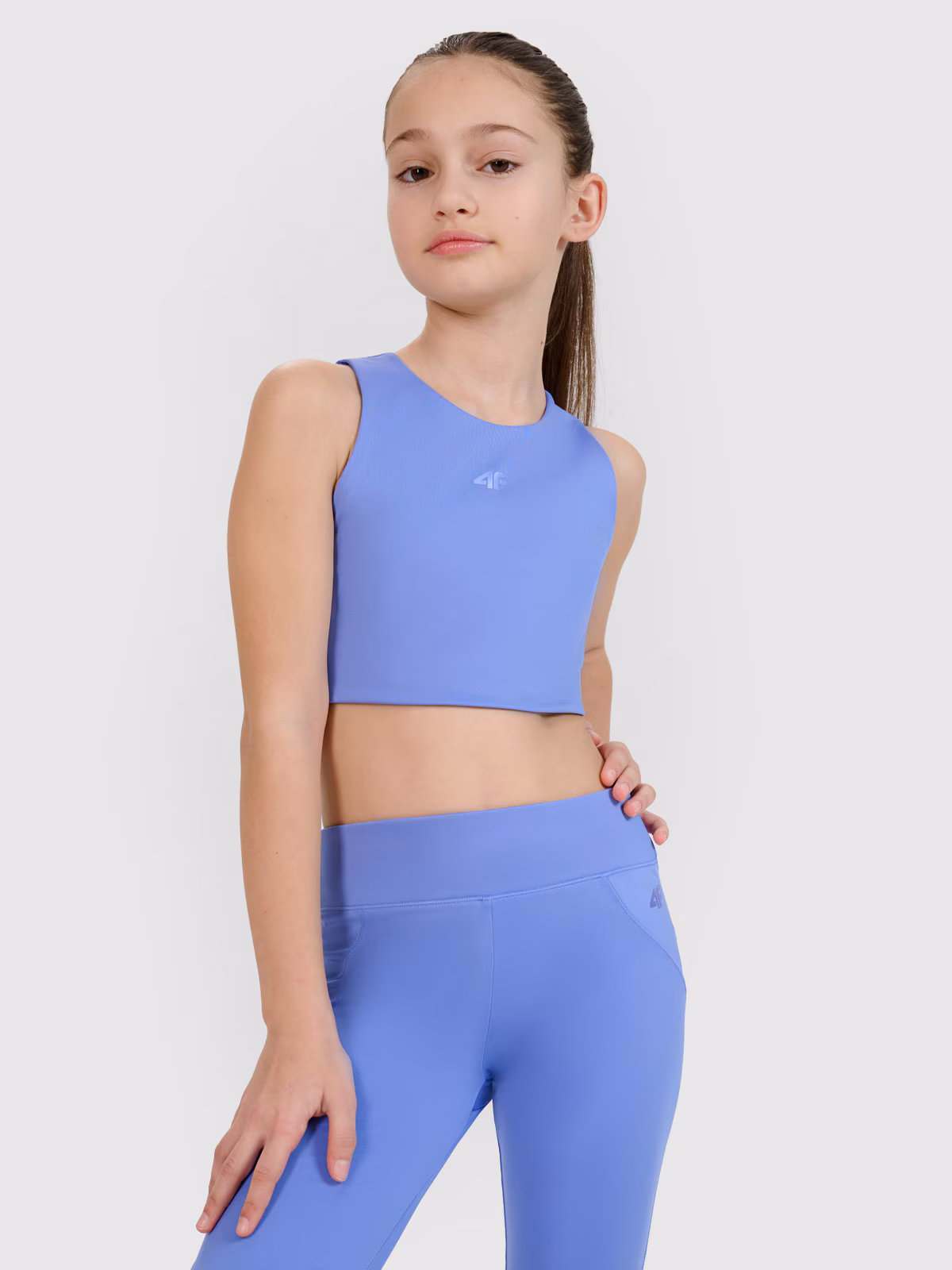 Crop top sportowy szybkoschnący dziewczęcy 4F JUNIOR x Anna Lewandowska - niebieski