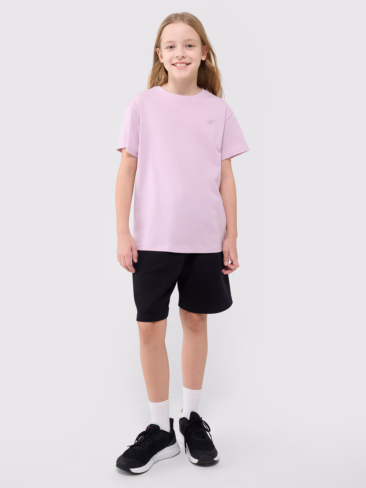 T-shirt oversize gładki dziewczęcy - różowy