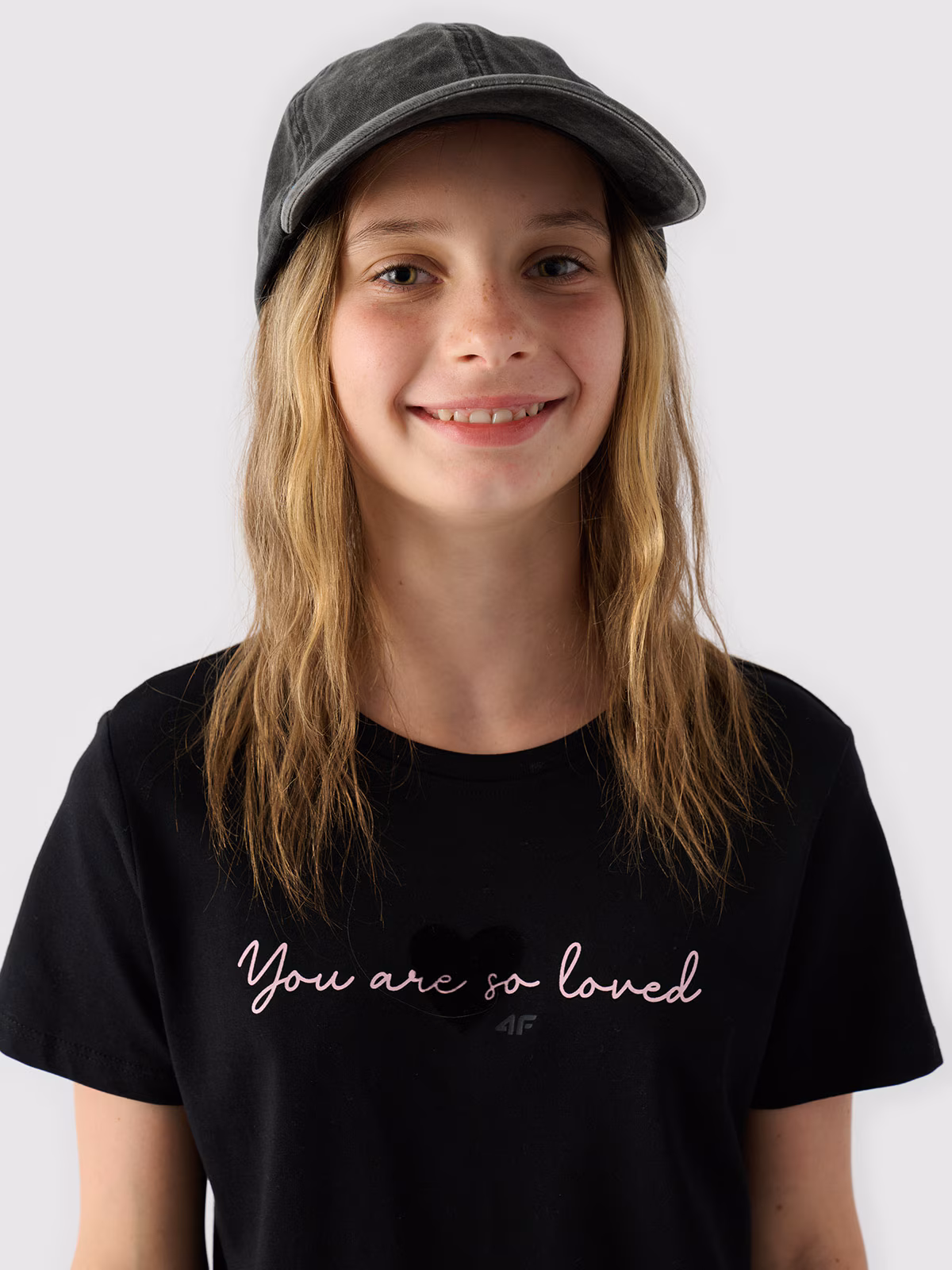 T-shirt z nadrukiem dziewczęcy - czarny