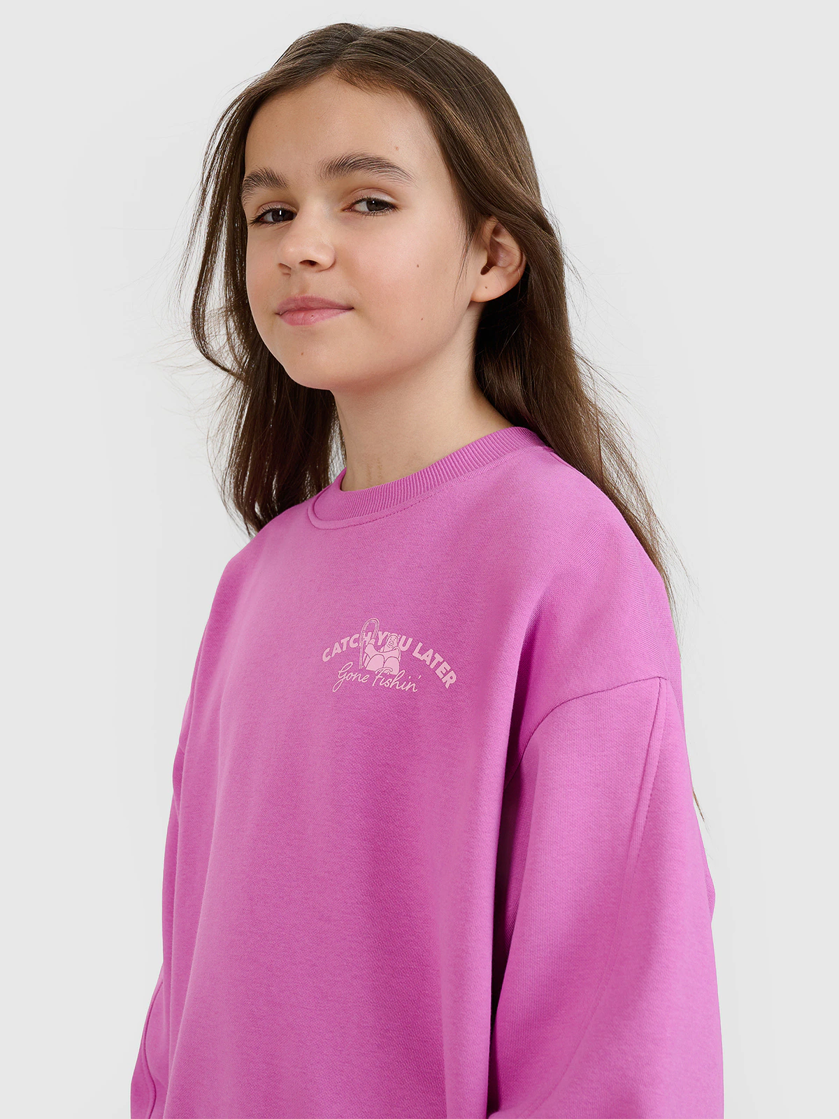 Bluza dresowa nierozpinana bez kaptura dziewczęca - różowa