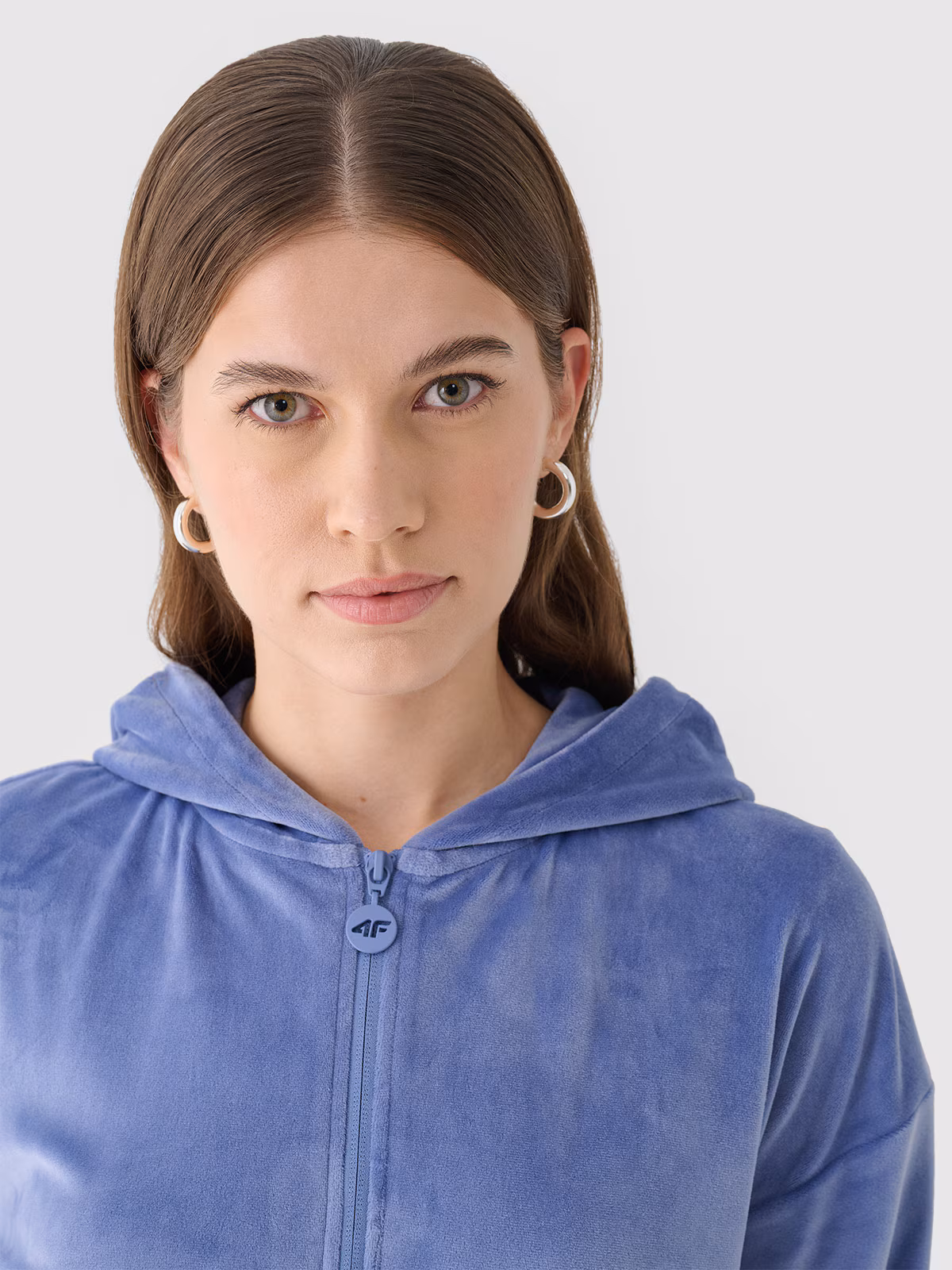 Bluza dresowa z weluru rozpinana z kapturem damska - granatowa