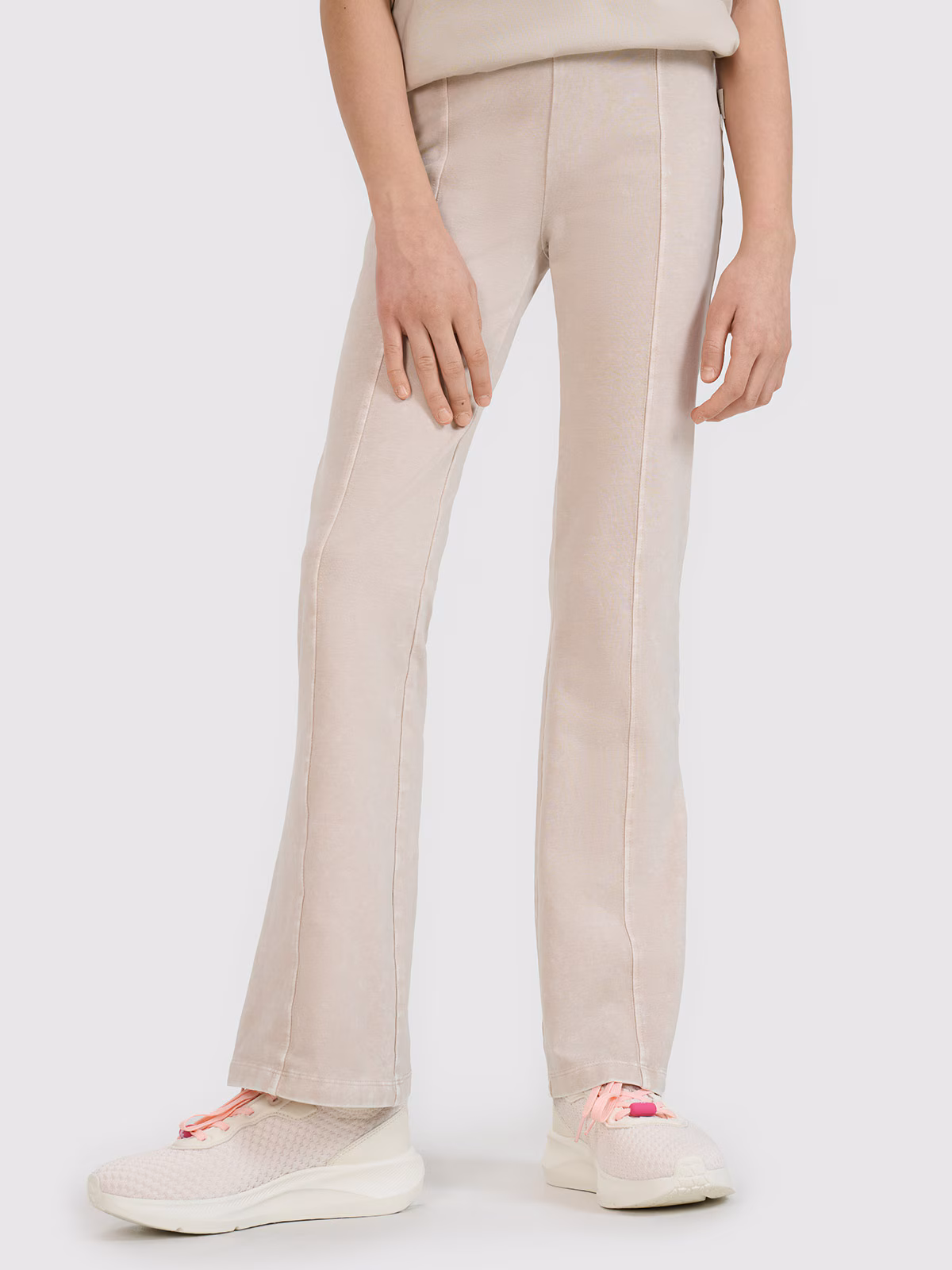 Legginsy dzianinowe z efektem acid wash dziewczęce - beżowe