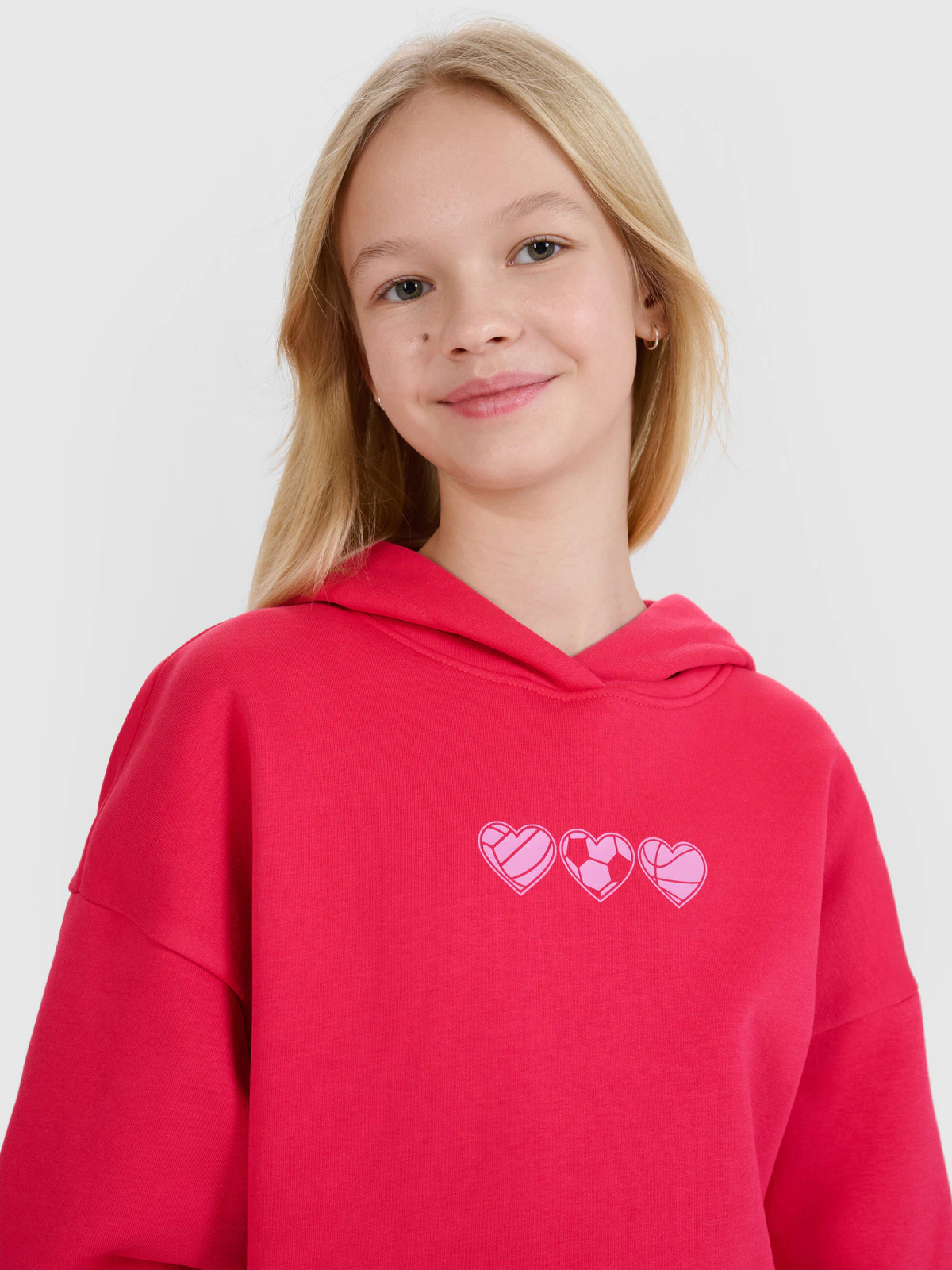 Bluza dresowa nierozpinana z kapturem dziewczęca - czerwona