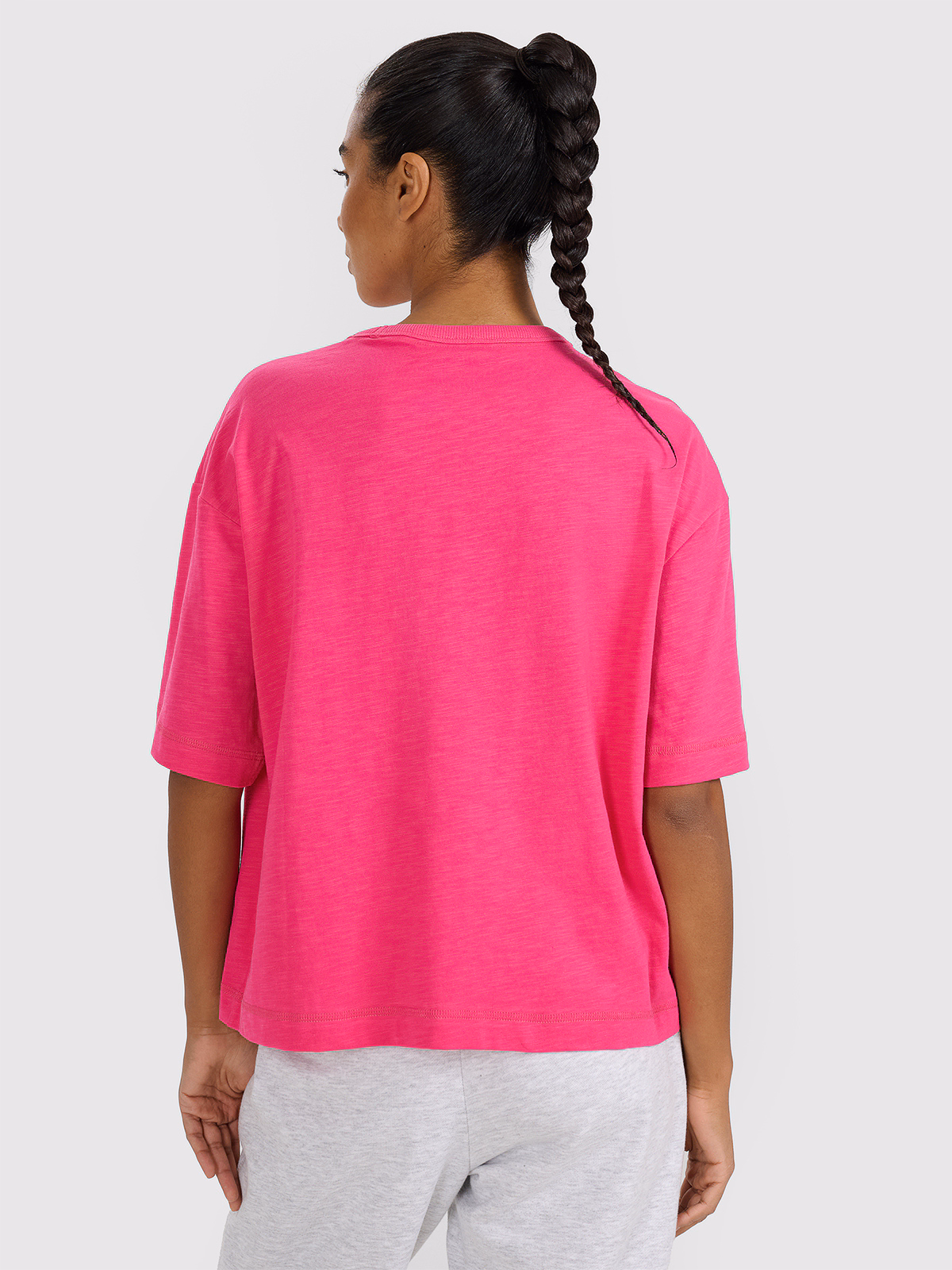 T-shirt oversize z nadrukiem damski - różowy