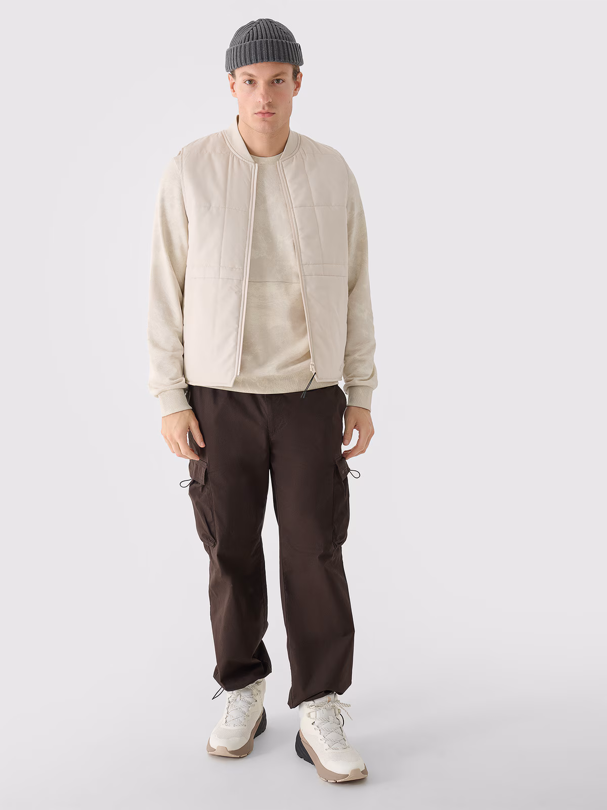 Bluza dresowa nierozpinana bez kaptura męska - beżowa