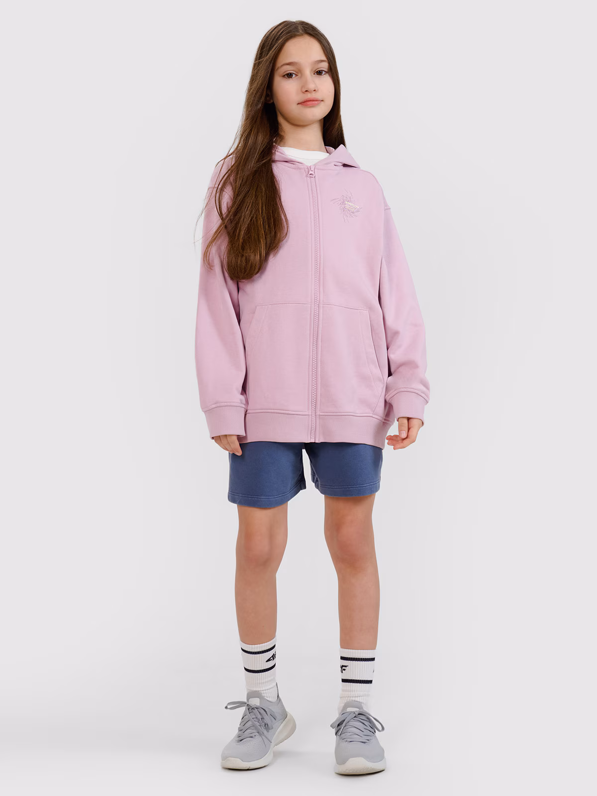 Bluza dresowa rozpinana z kapturem dziewczęca - szara