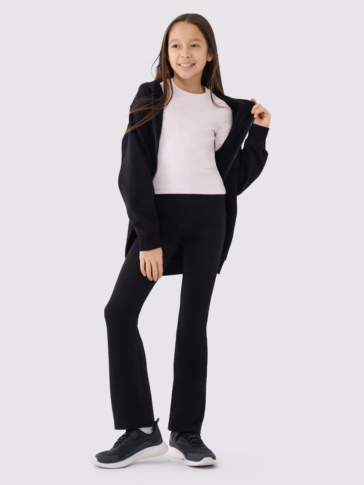 Bluza dresowa rozpinana z kapturem dziewczęca - czarna