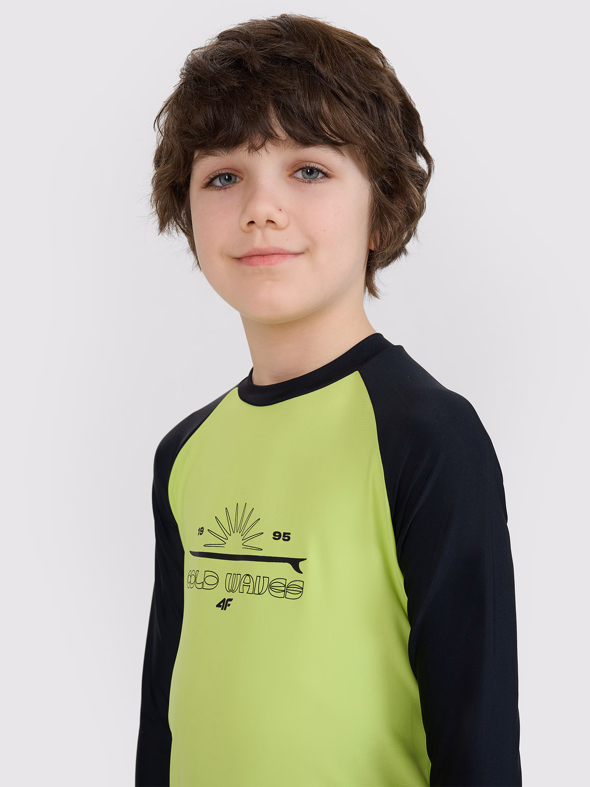 Longsleeve do pływania z nadrukiem chłopięcy - zielony