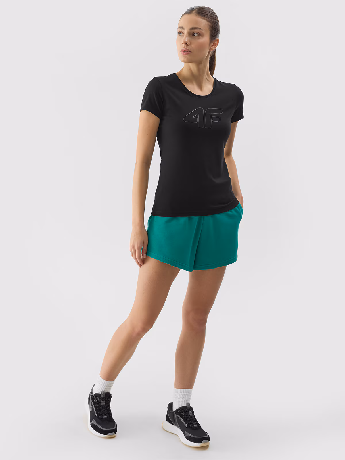 T-shirt slim z nadrukiem damski - niebieski