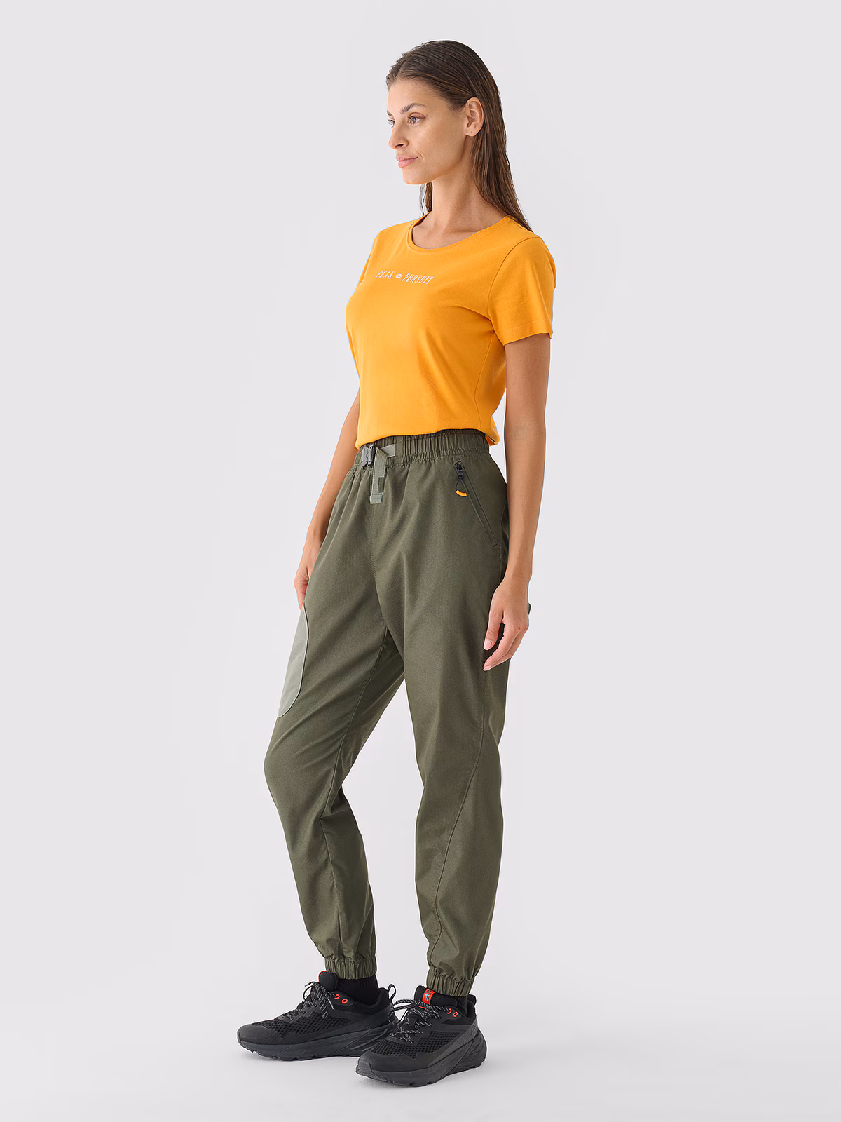Spodnie casual damskie - oliwkowe/khaki