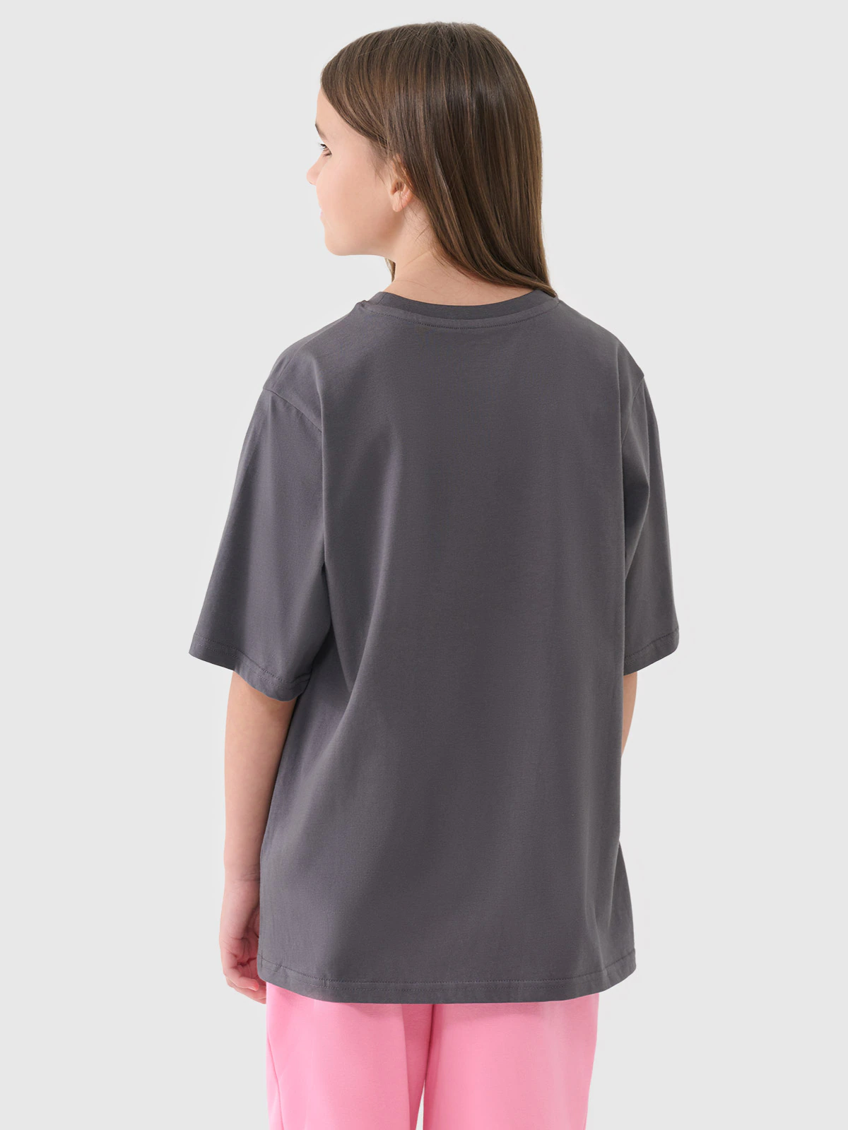 T-shirt oversize z nadrukiem dziewczęcy - różowy