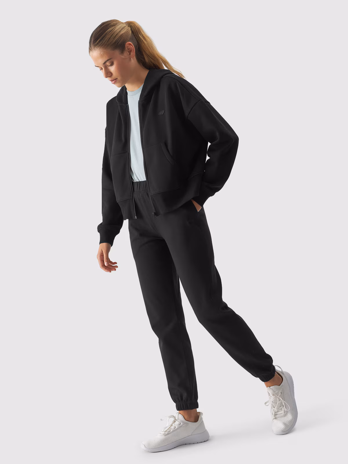 Bluza dresowa rozpinana z kapturem damska - czarna