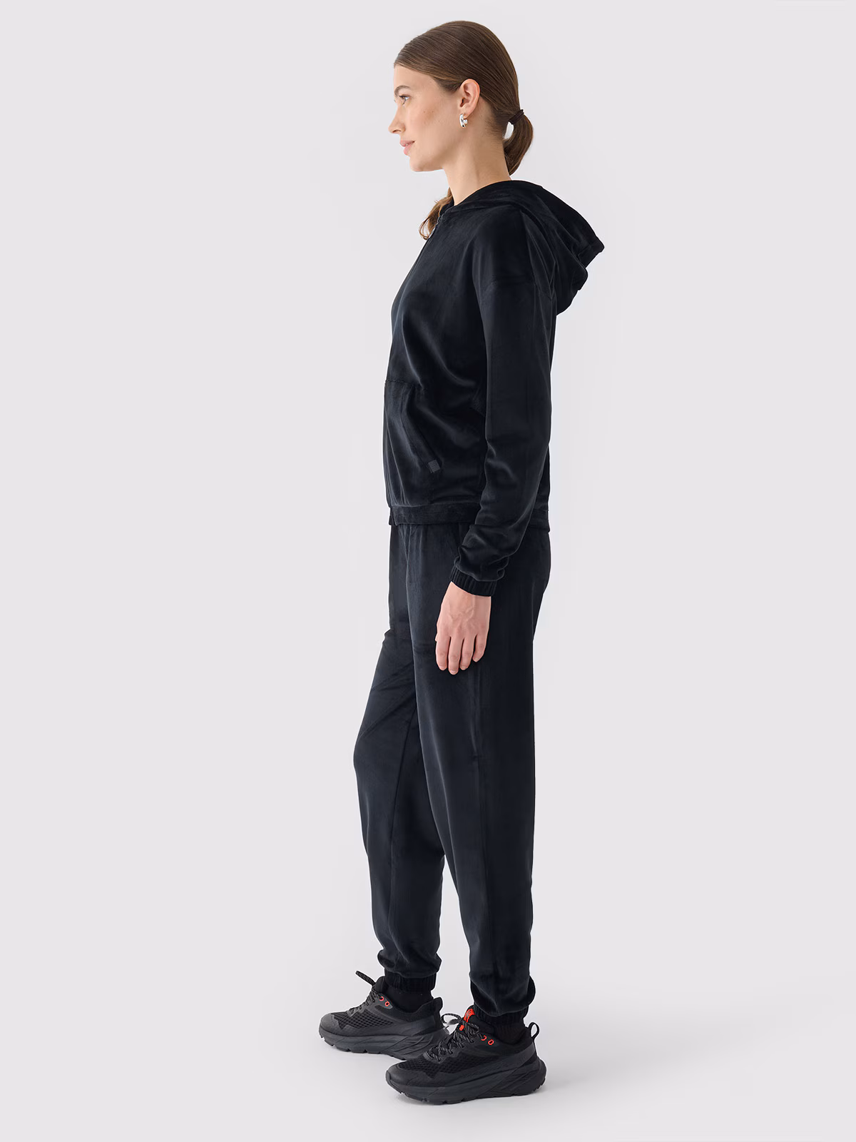 Bluza dresowa z weluru rozpinana z kapturem damska - granatowa