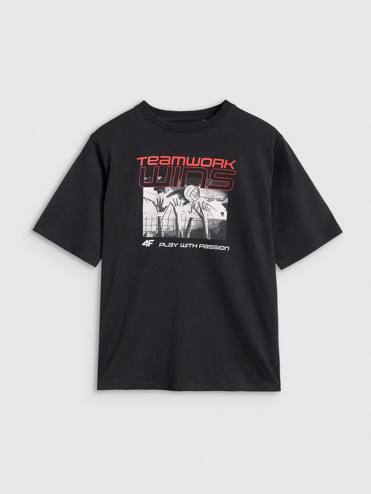 T-shirt oversize z nadrukiem dziecięcy - czarny