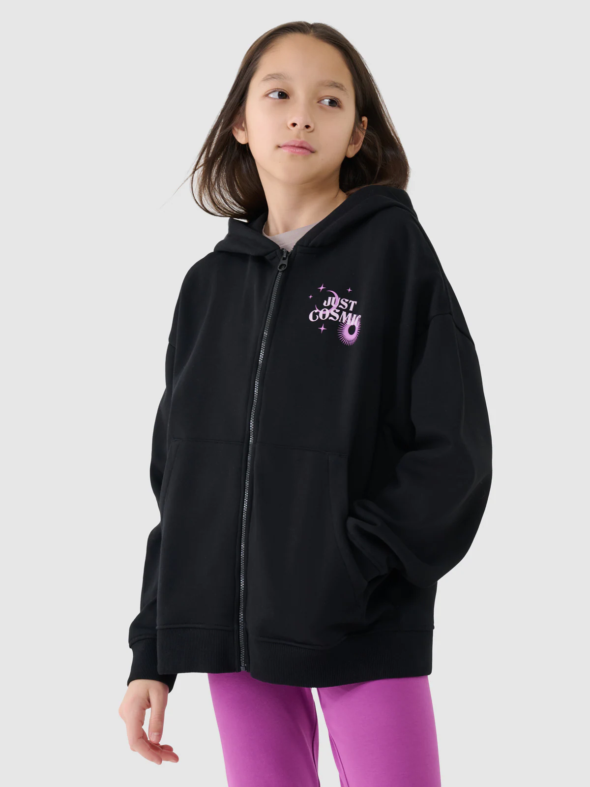 Bluza dresowa rozpinana z kapturem dziewczęca - czarna