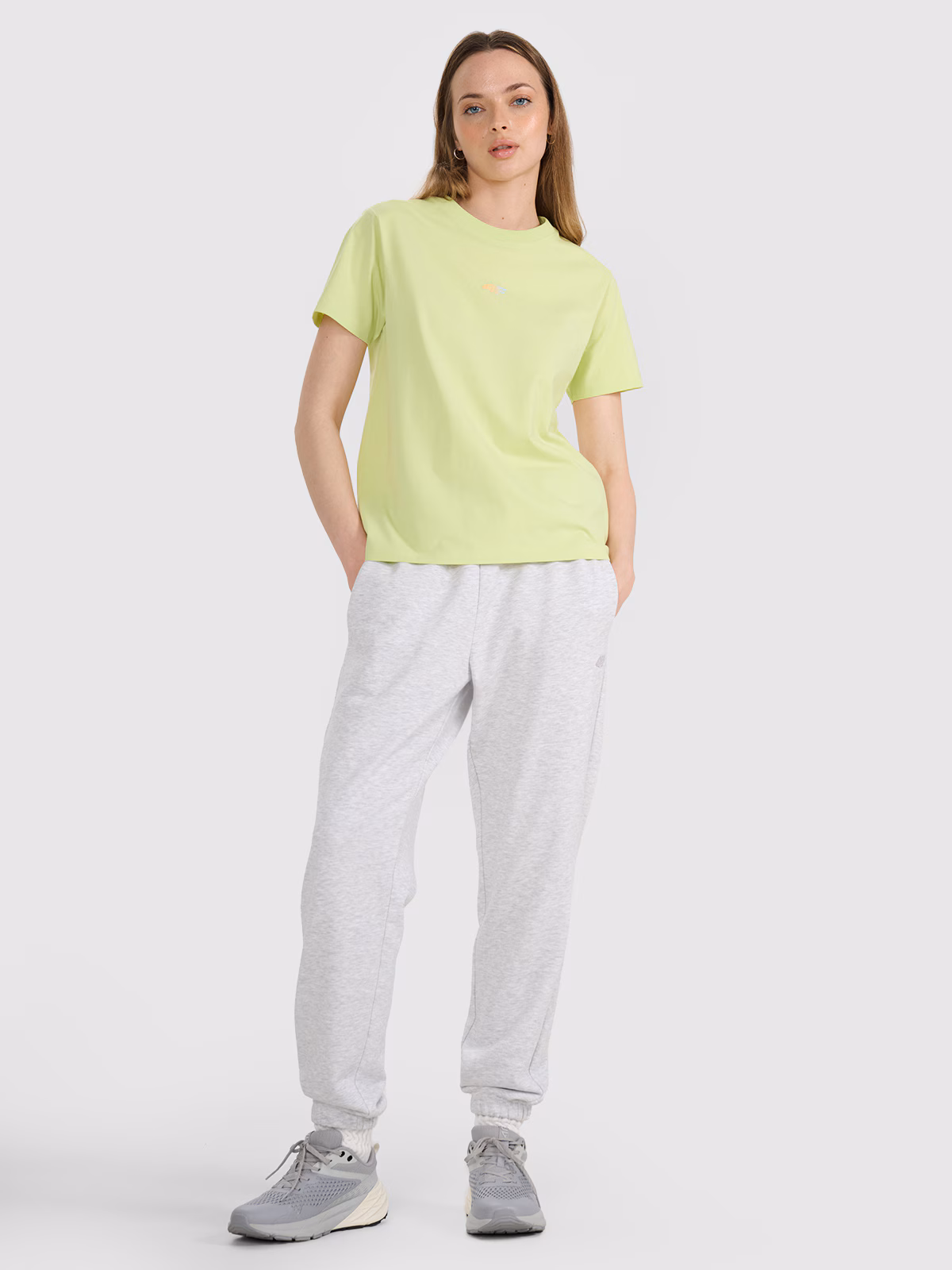 T-shirt oversize z nadrukiem damski - żółty