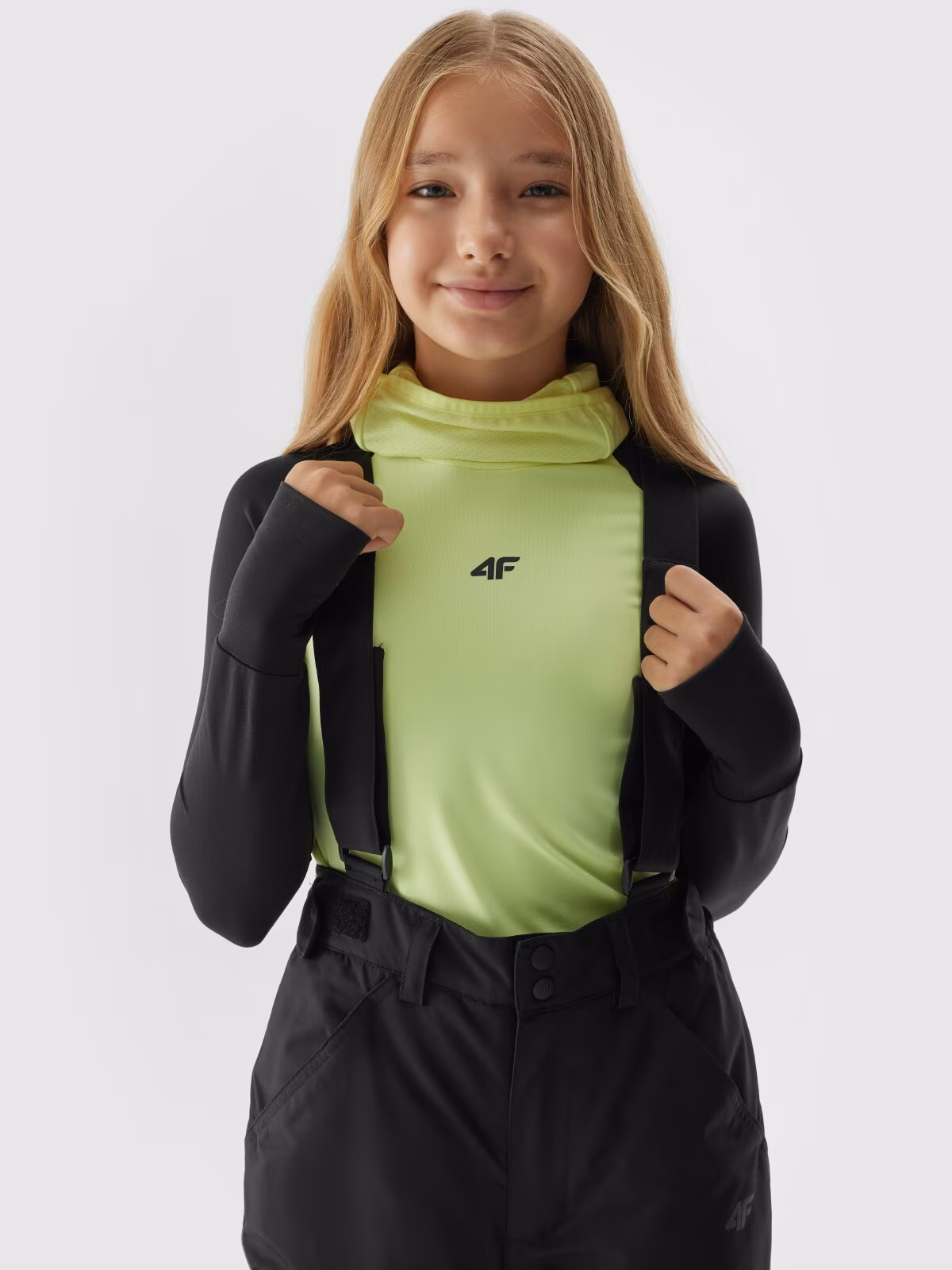 Spodnie narciarskie z szelkami membrana 8000 dziewczęce - czarne