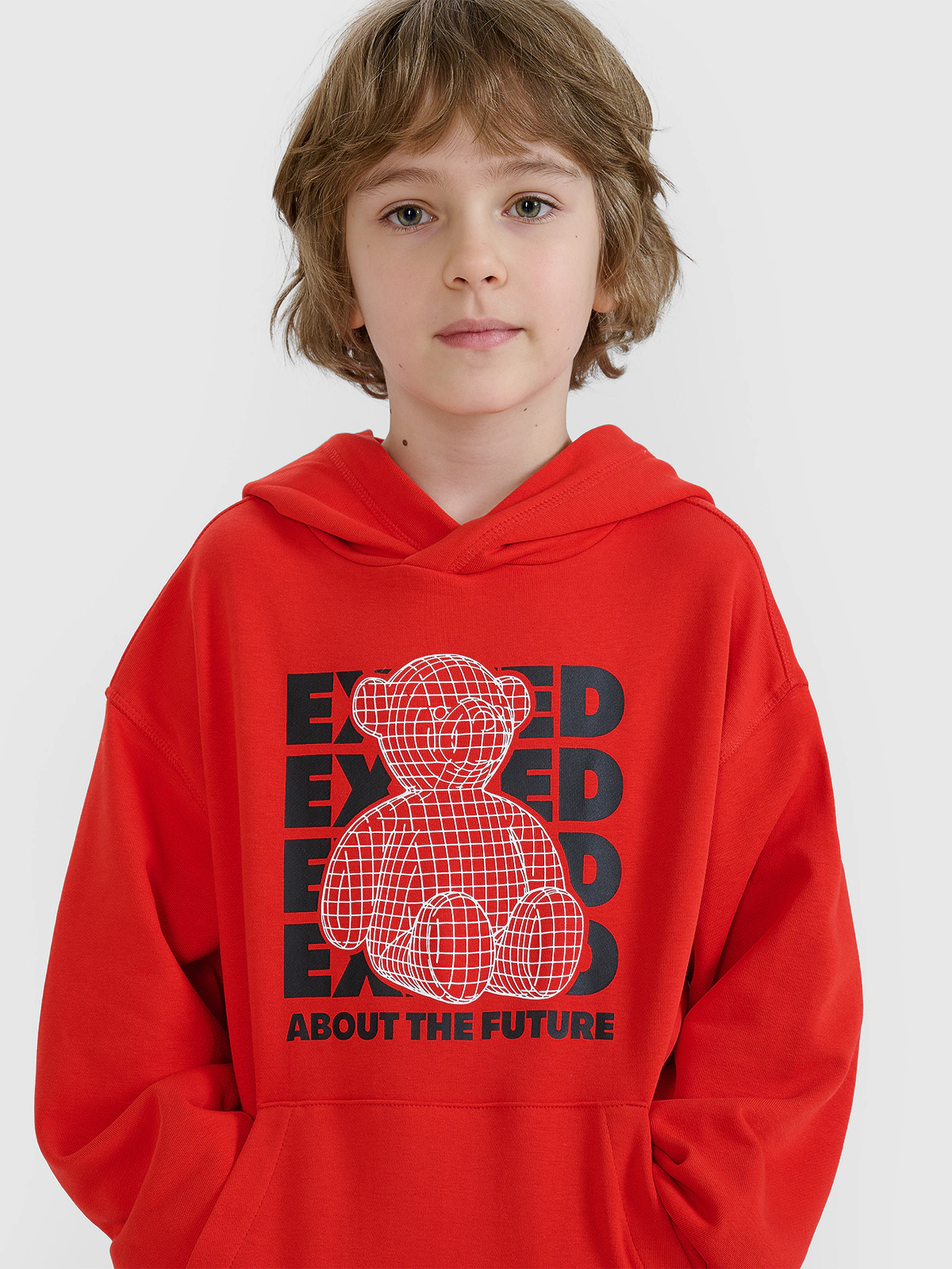 Bluza dresowa nierozpinana z kapturem chłopięca - czerwona