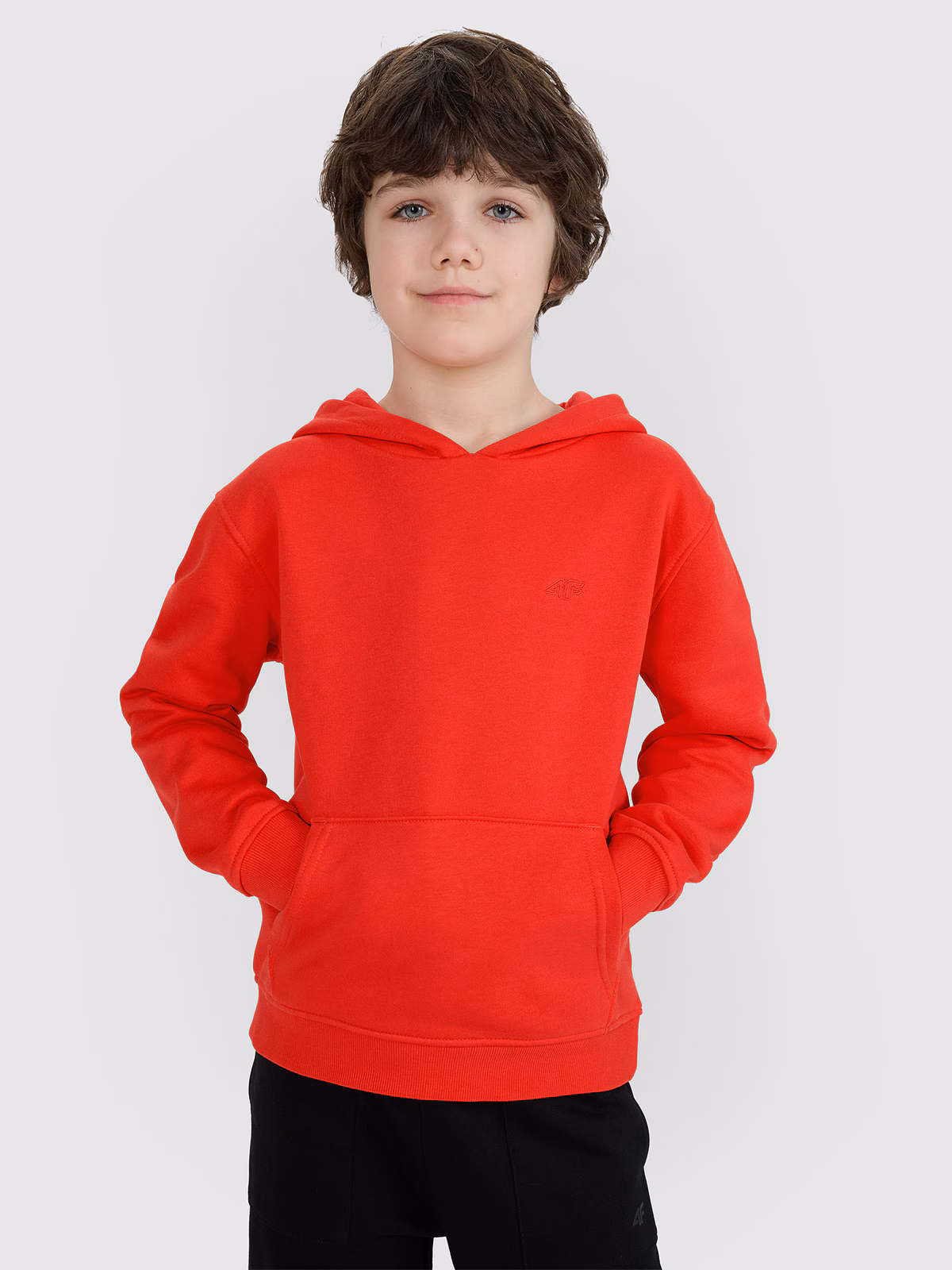 Bluza dresowa nierozpinana z kapturem chłopięca - pomarańczowa