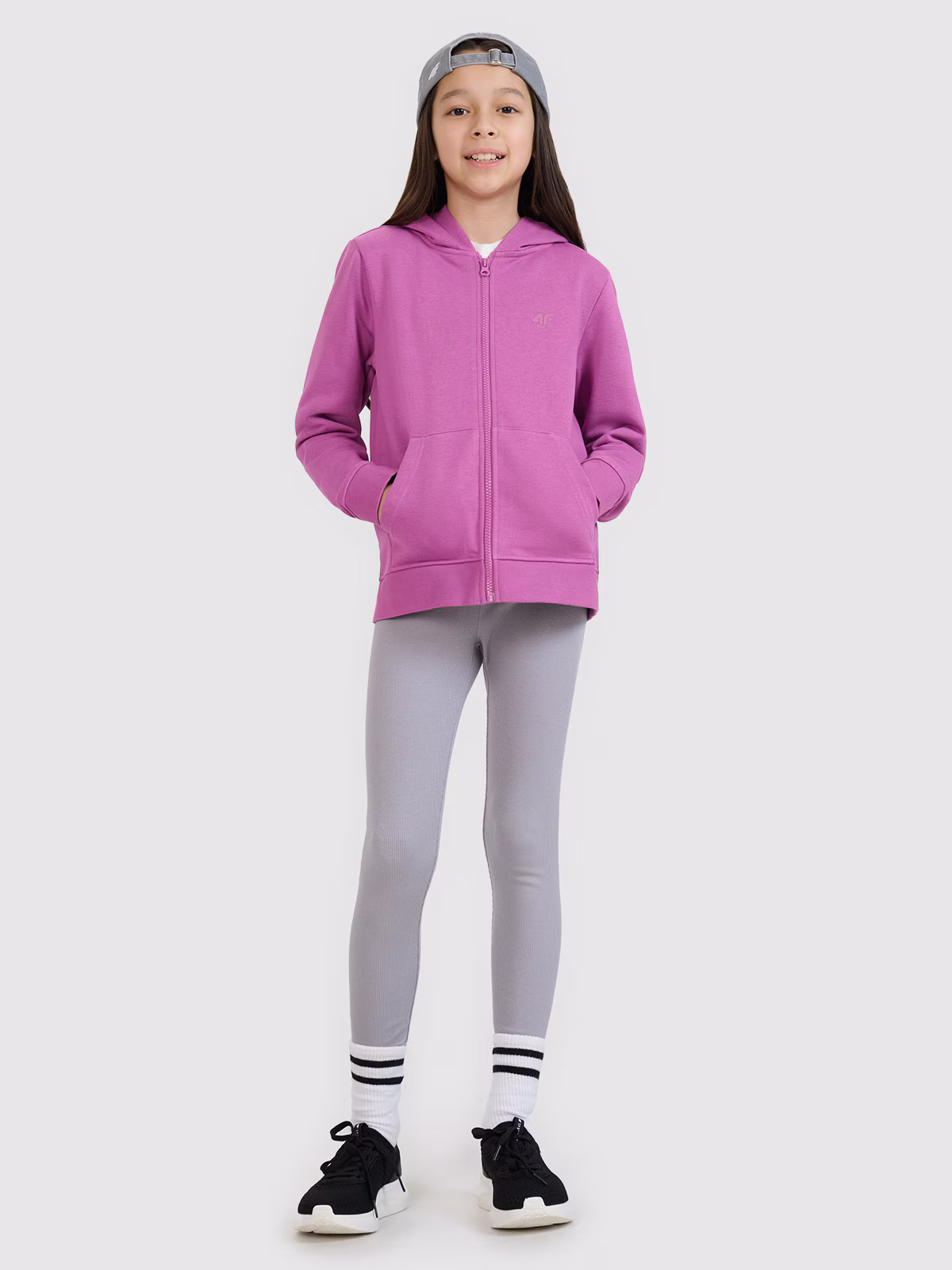 Bluza dresowa rozpinana z kapturem dziewczęca - fioletowa