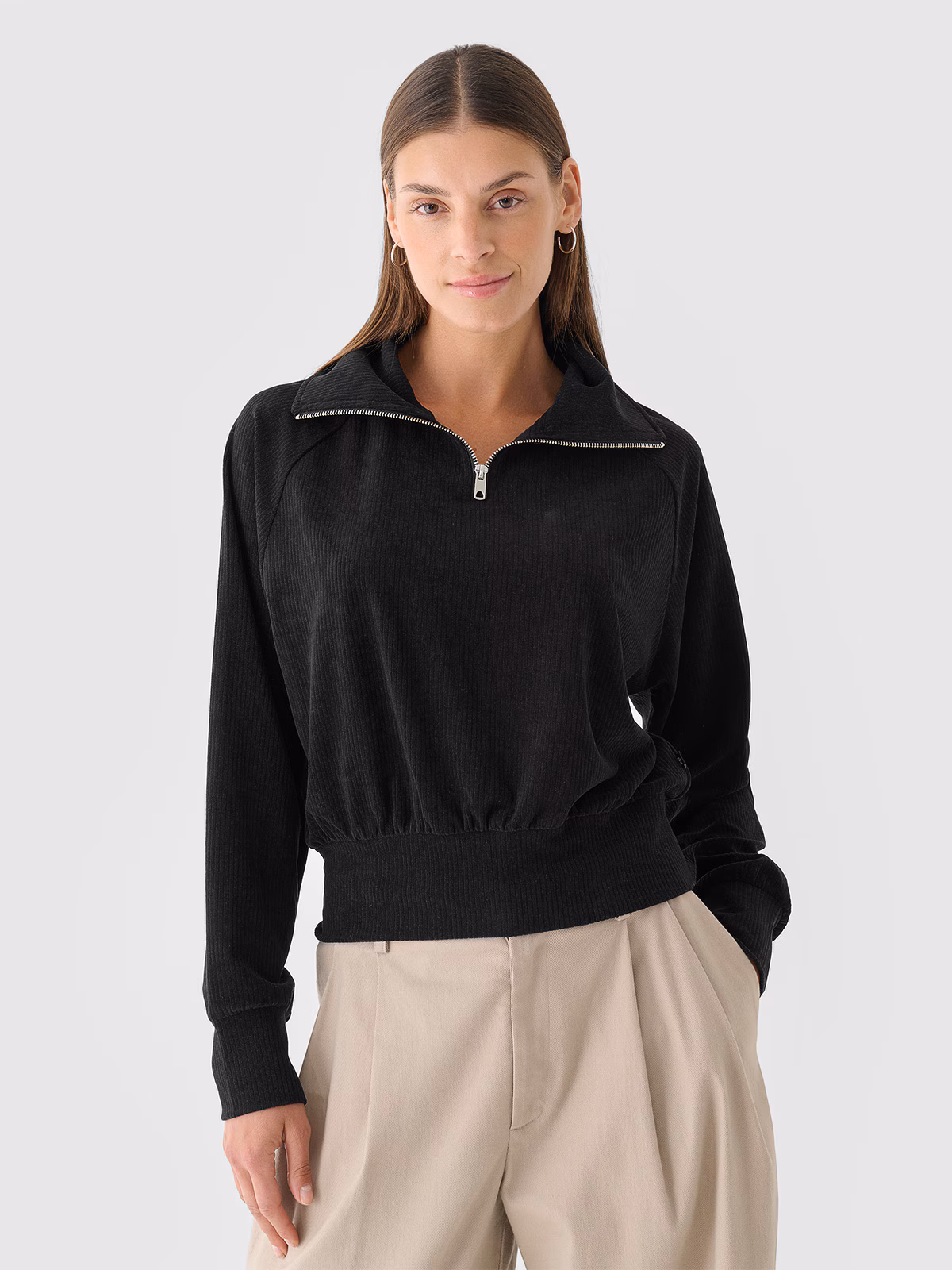 Bluza dresowa z weluru nierozpinana bez kaptura damska - czerwona