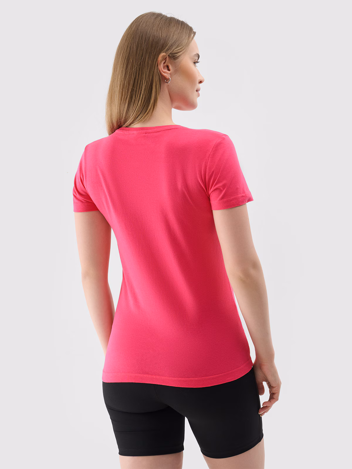 T-shirt slim z nadrukiem damski - różowy