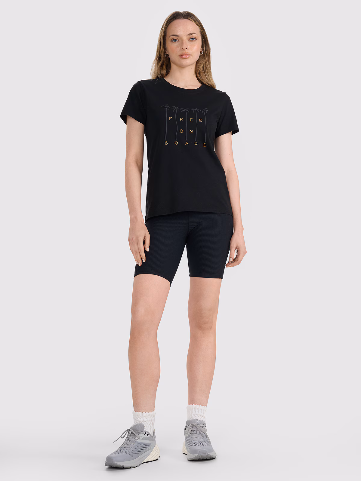 T-shirt regular z nadrukiem damski - beżowy