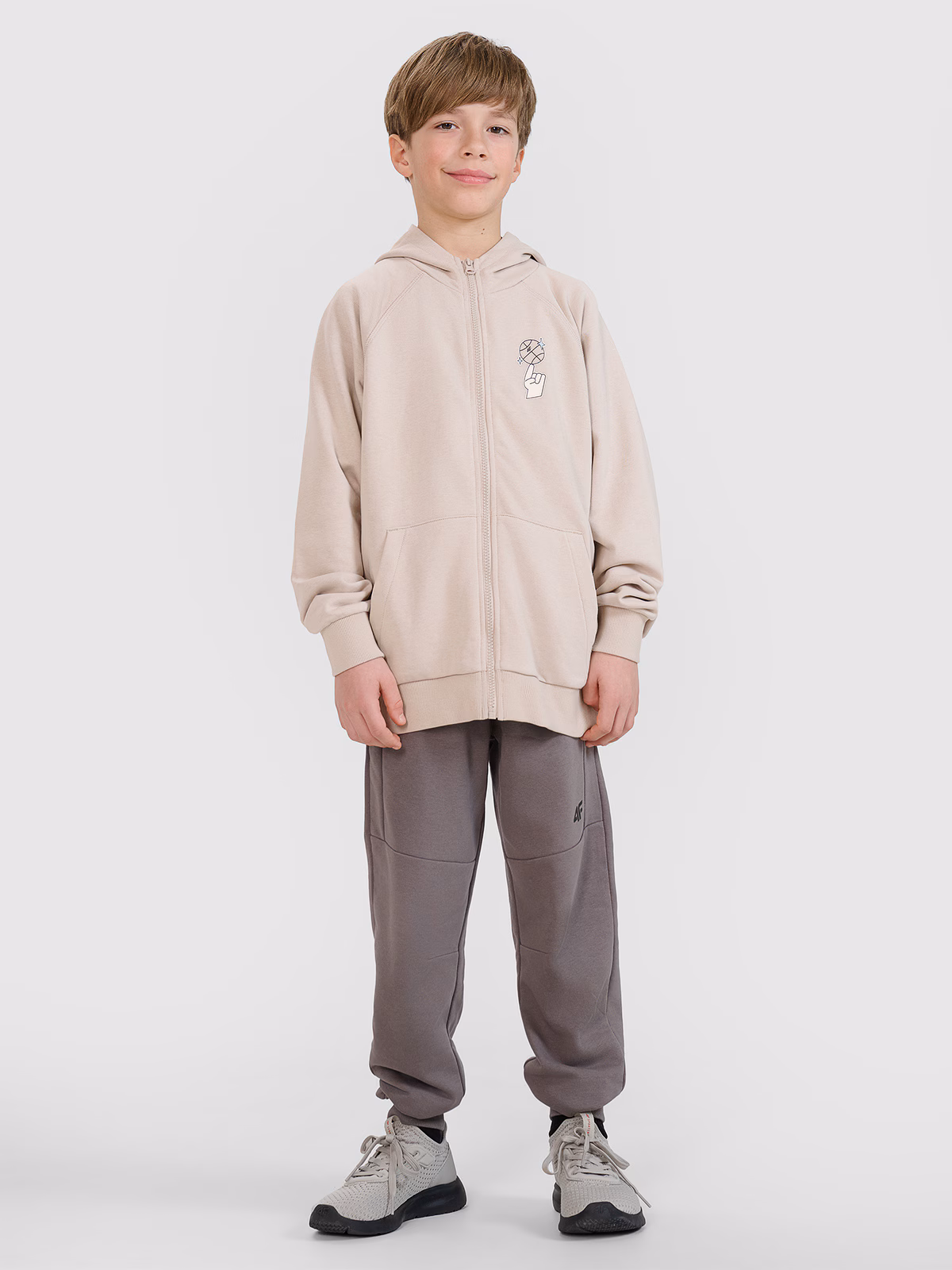 Bluza dresowa rozpinana z kapturem chłopięca - beżowa