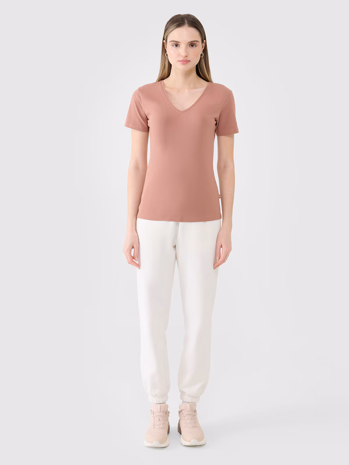 T-shirt slim gładki damski - biały