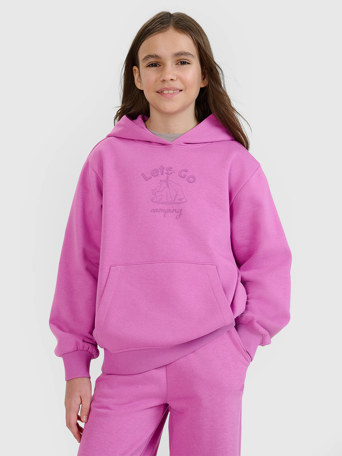 Bluza dresowa nierozpinana z kapturem dziewczęca - czarna