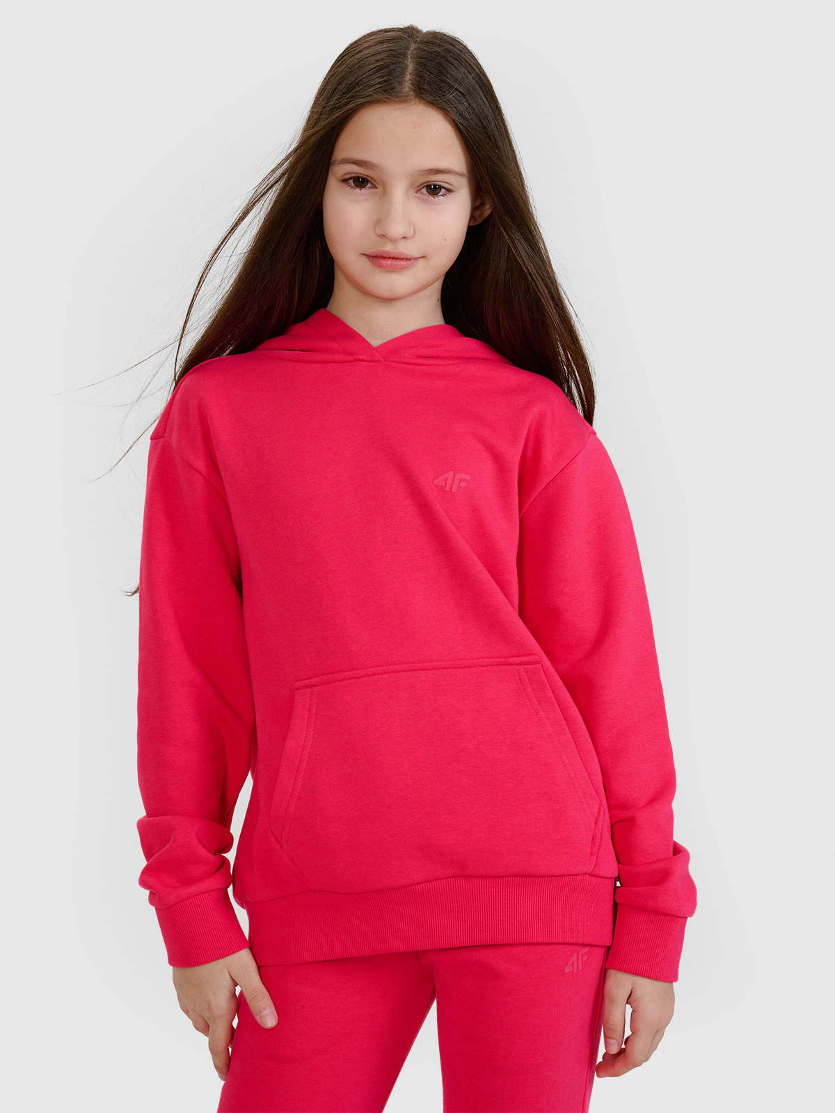 Bluza dresowa nierozpinana z kapturem dziewczęca - różowa