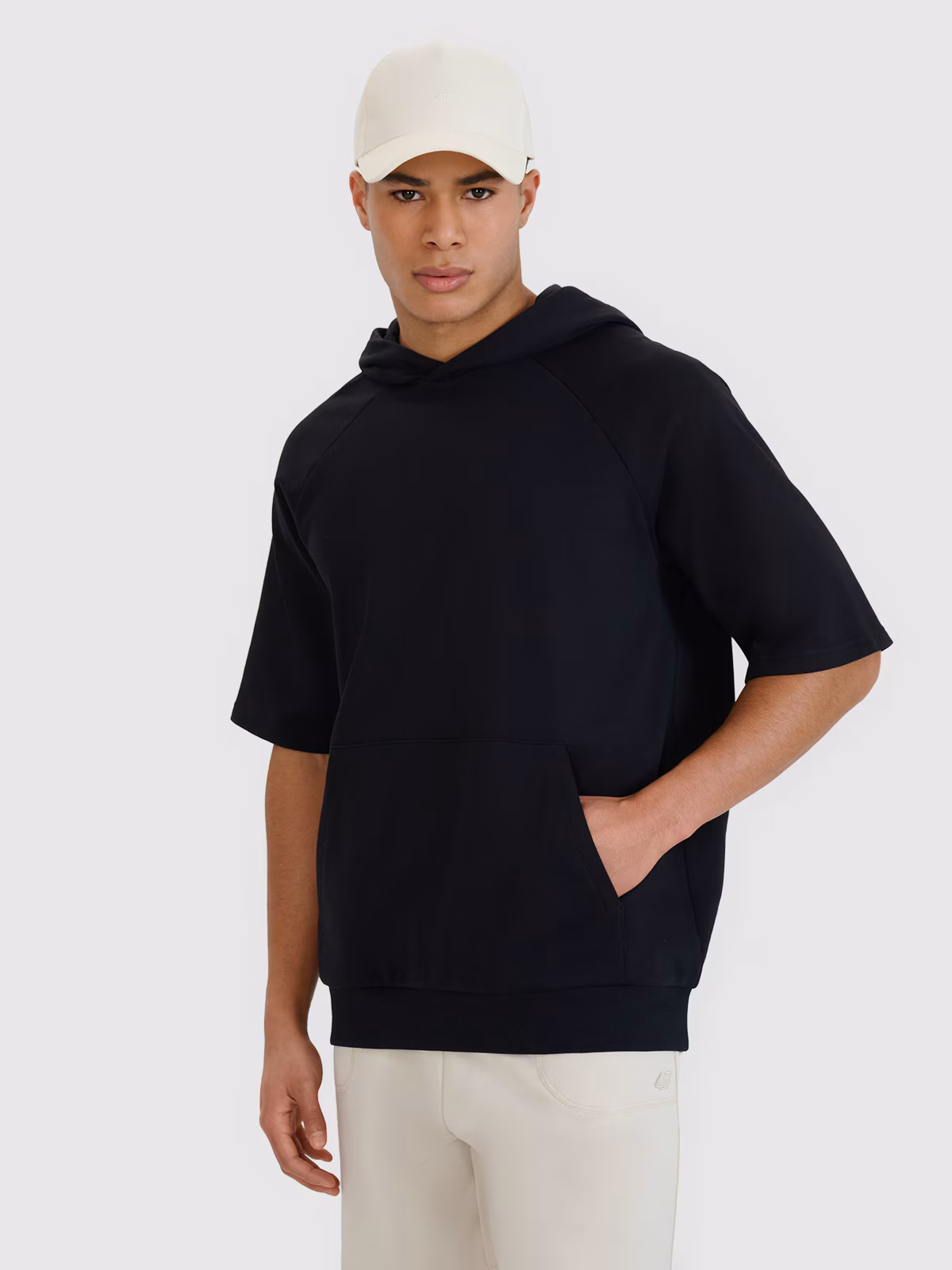 Bluza dresowa z krótkim rękawem z kapturem męska - czarna