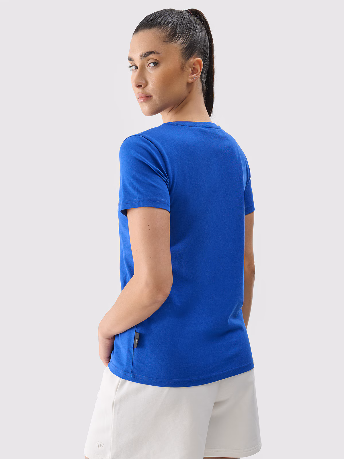 T-shirt regular z nadrukiem damski - niebieski