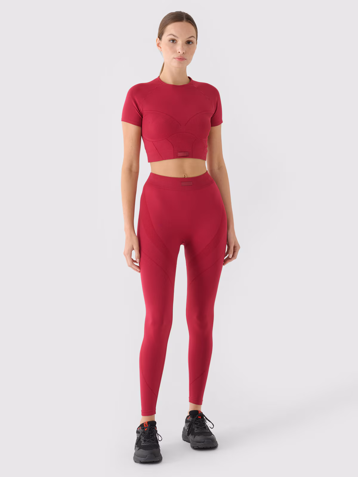 Legginsy treningowe z wysokim stanem damskie - czerwone