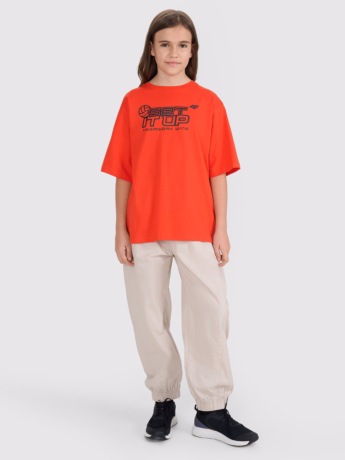 T-shirt oversize z nadrukiem dziecięcy - czerwony