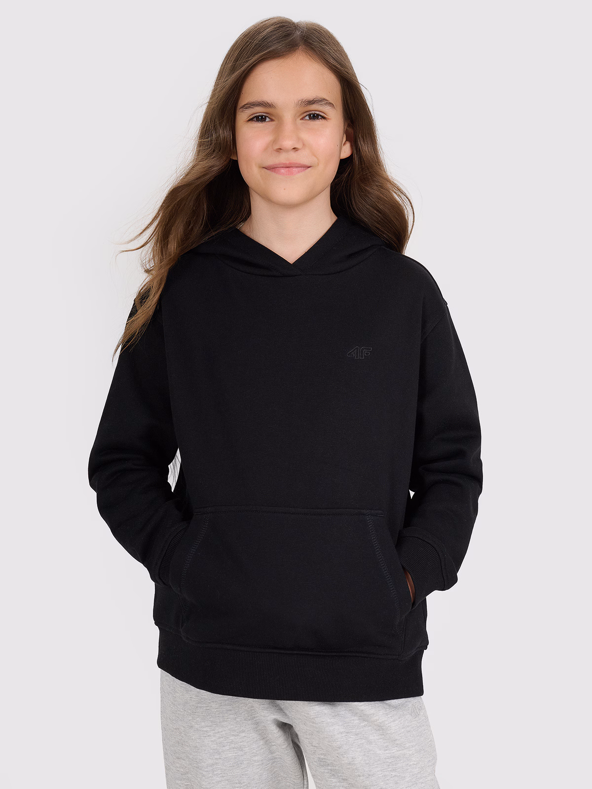 Bluza dresowa nierozpinana z kapturem dziewczęca - szara