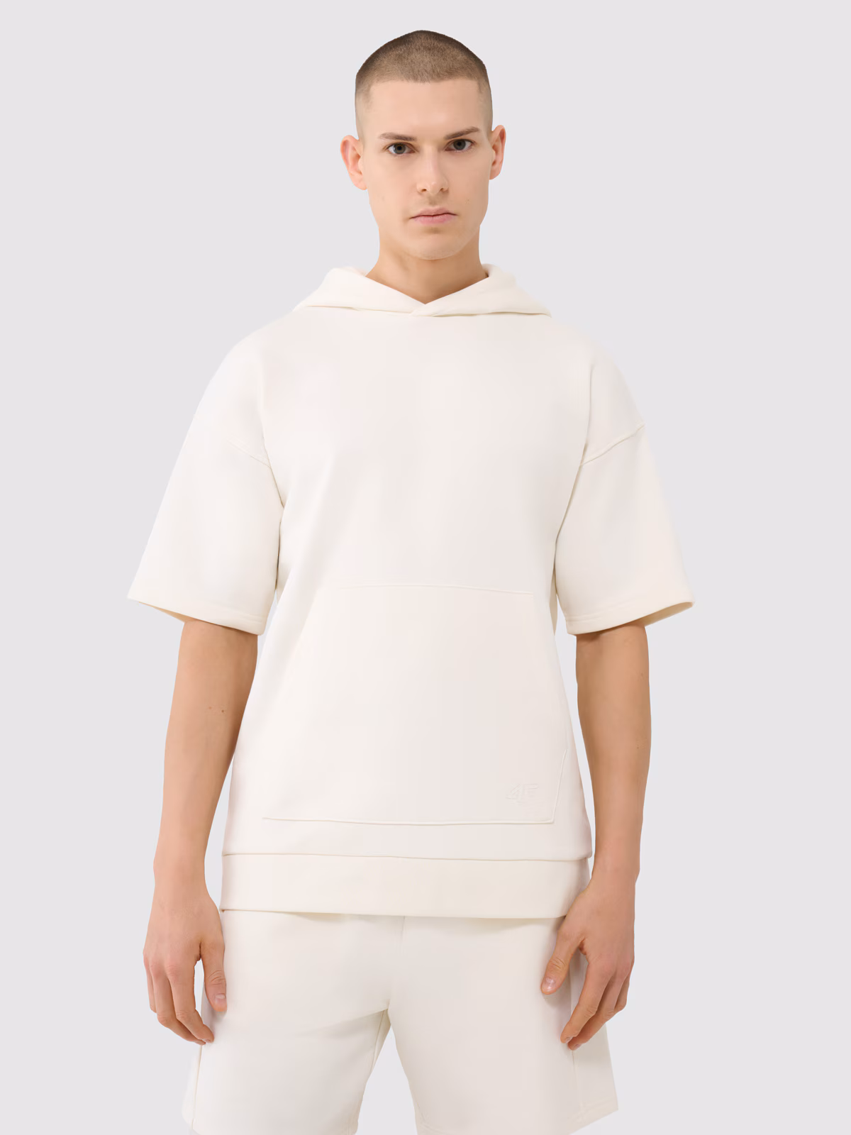 Bluza z krótkim rękawem z kapturem męska - biała