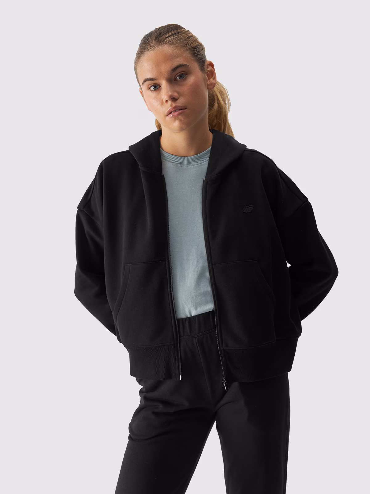 Bluza dresowa rozpinana z kapturem damska - czarna