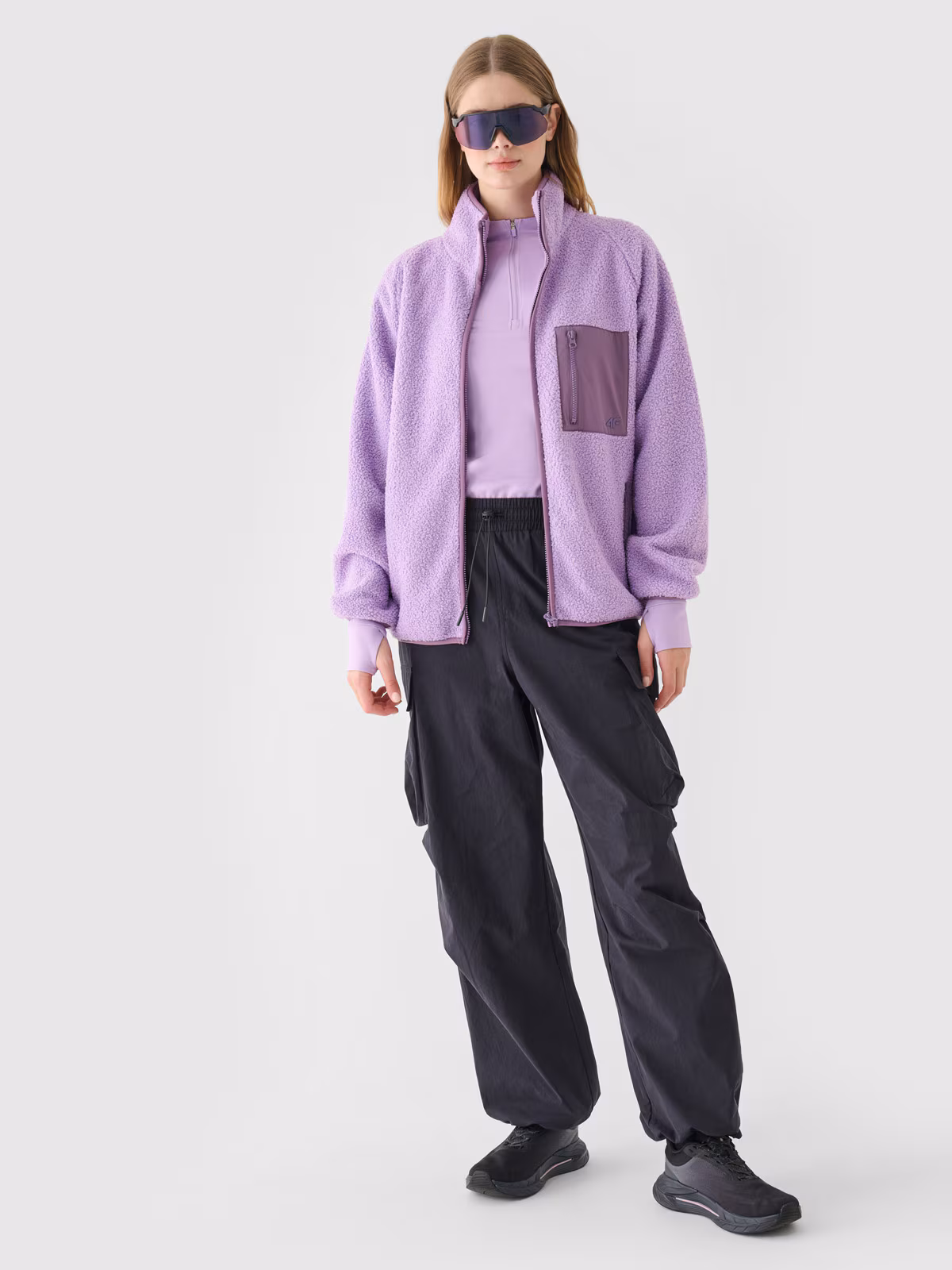 Longsleeve slim gładki damski - fioletowy