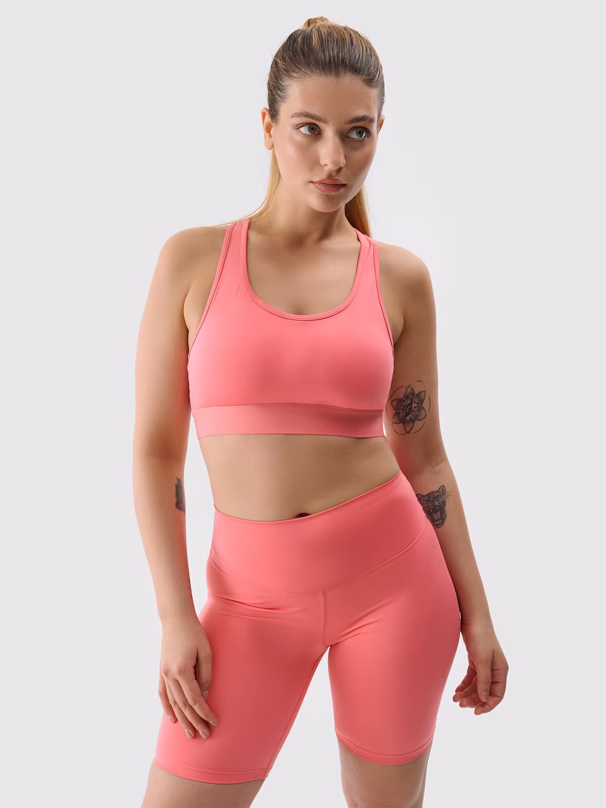 Legginsy kolarki treningowe z materiału z recyklingu damskie - koralowe