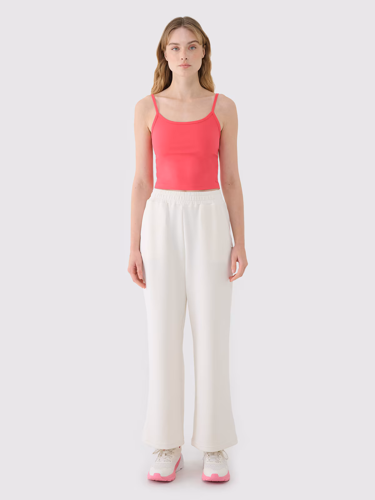 Crop-top slim damski - beżowy