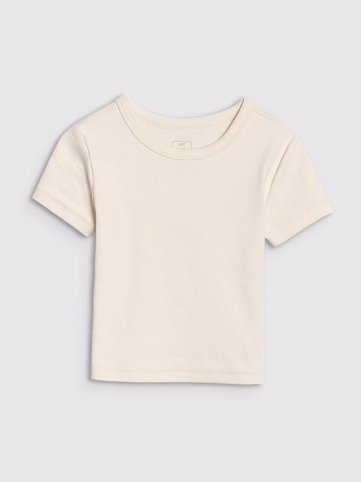 T-shirt slim crop top gładki dziewczęcy - beżowy