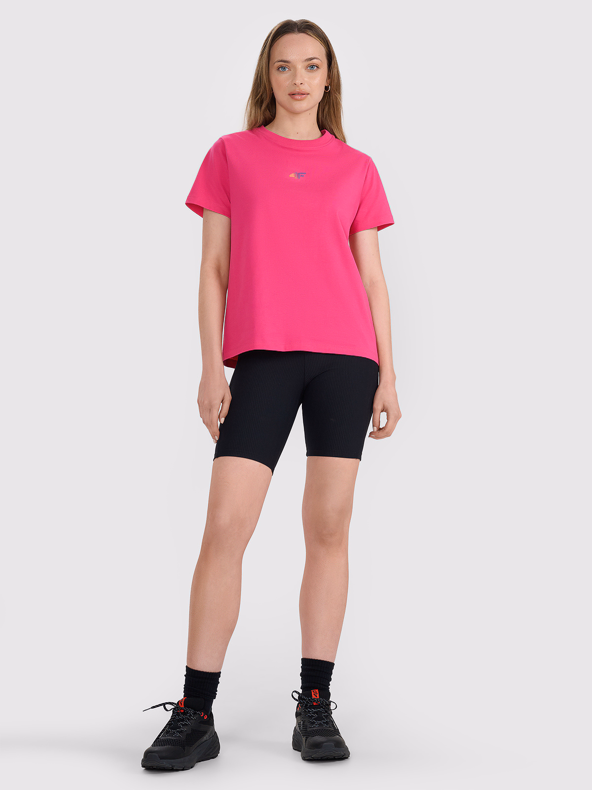 T-shirt oversize z nadrukiem damski - żółty