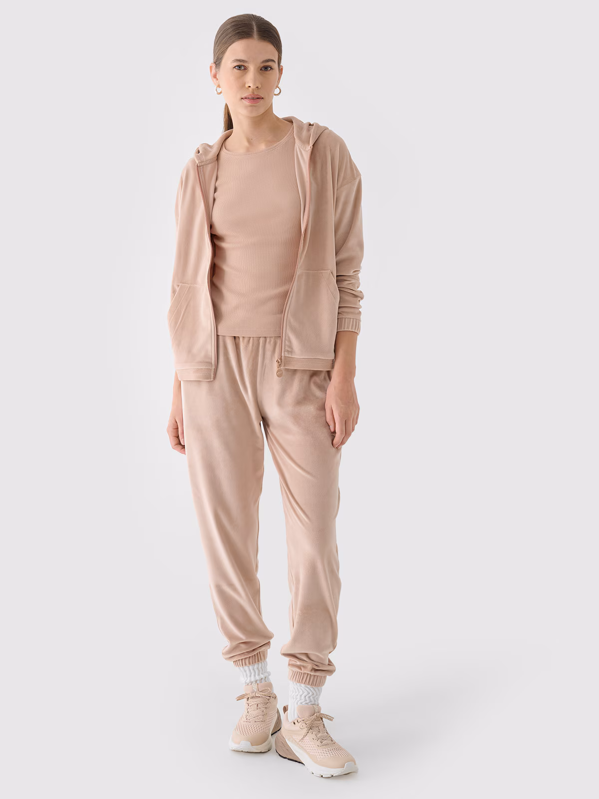 Bluza dresowa z weluru rozpinana z kapturem damska - granatowa