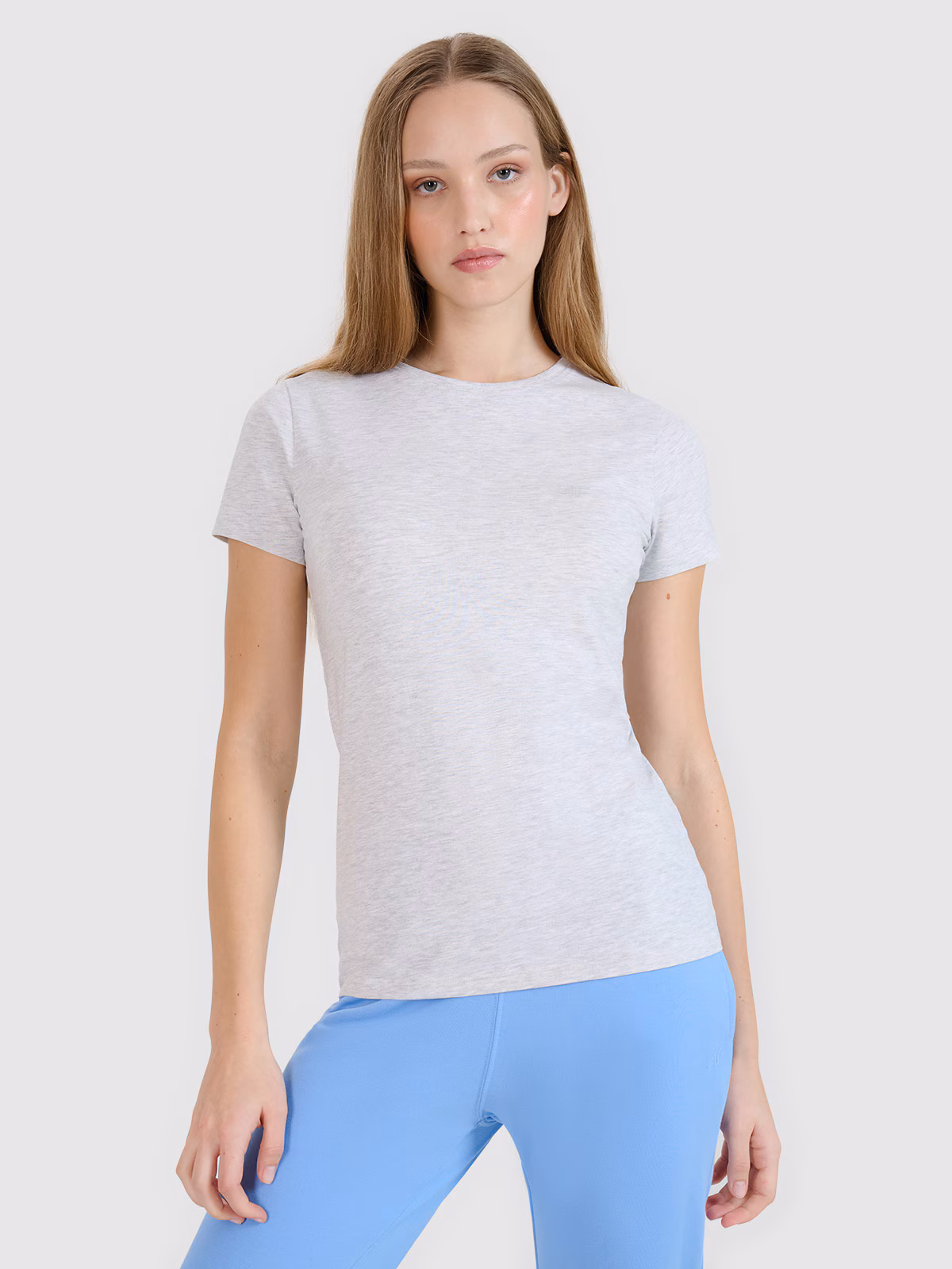 T-shirt slim gładki damski - różowy