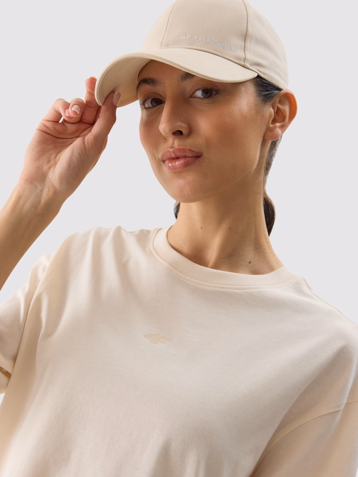 T-shirt oversize gładki damski - brązowy