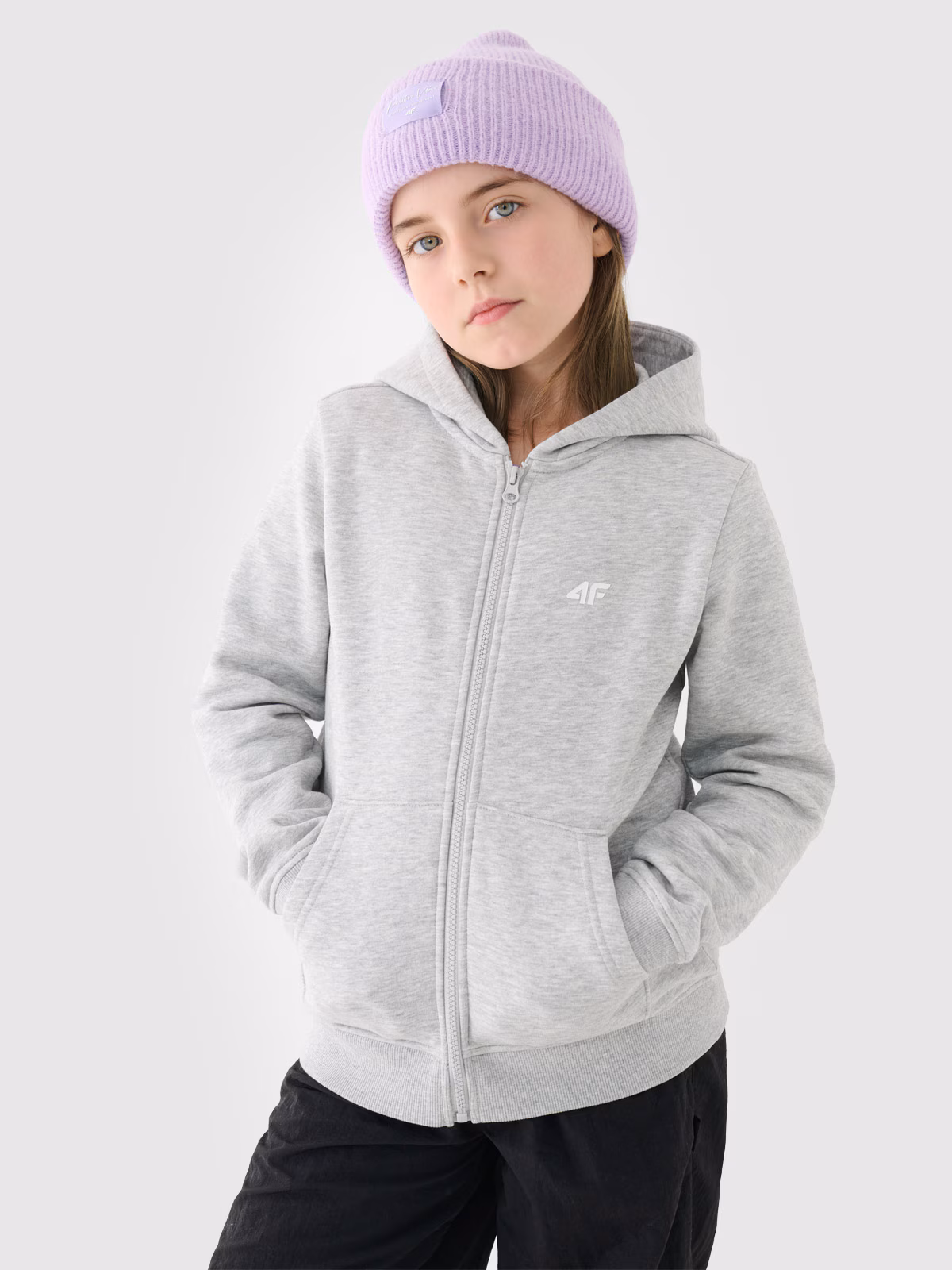 Bluza dresowa rozpinana z kapturem dziewczęca - pudrowy róż