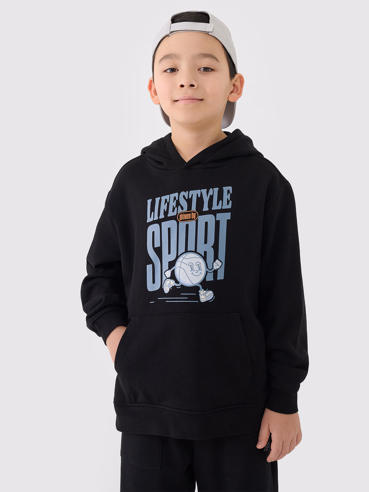 Bluza dresowa nierozpinana z kapturem chłopięca -  pomarańczowa