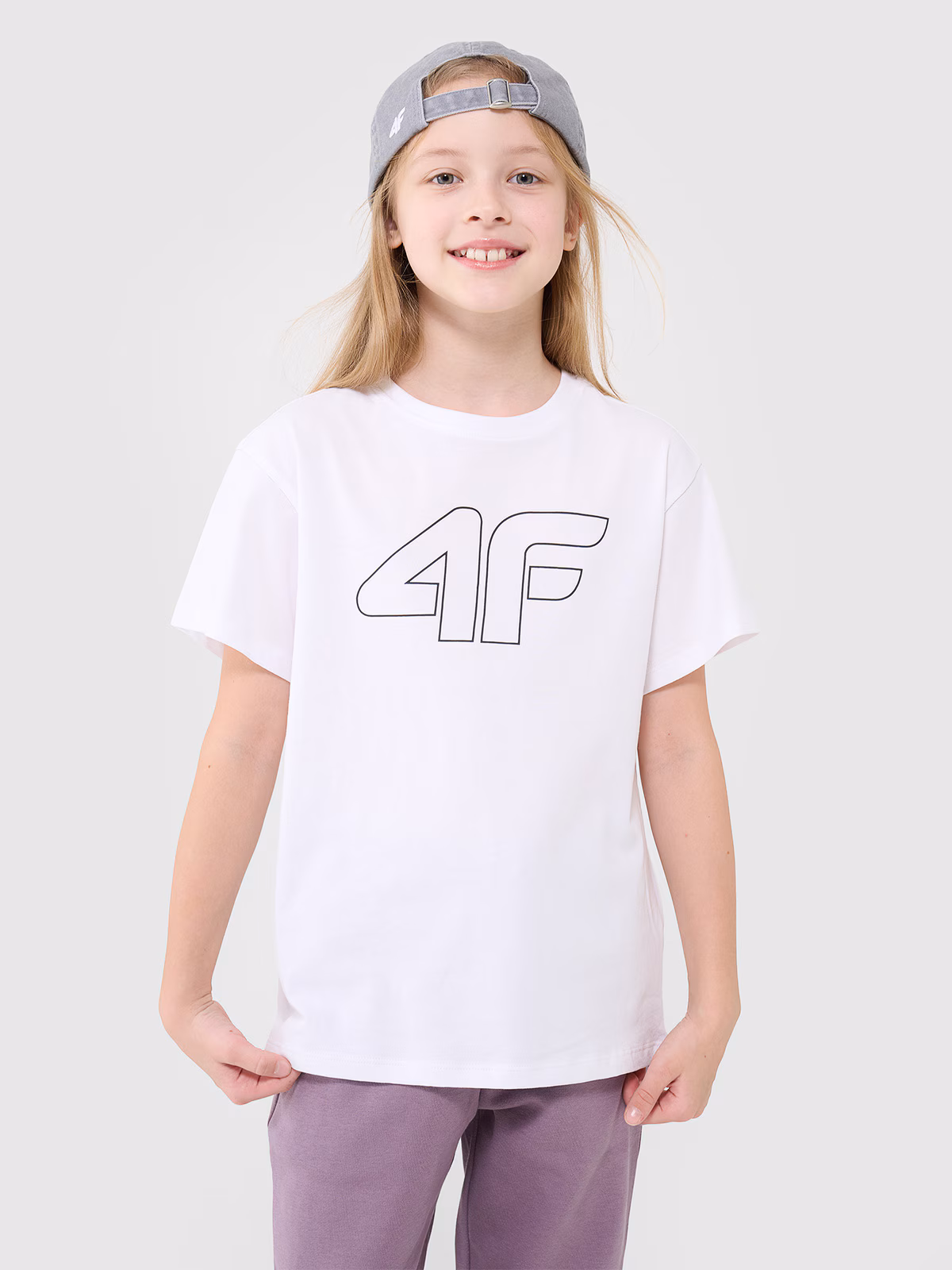 T-shirt oversize z nadrukiem dziewczęcy - szary