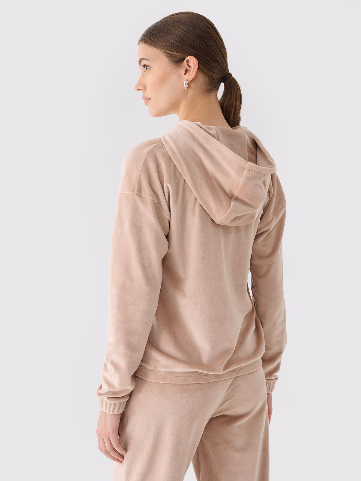 Bluza dresowa z weluru rozpinana z kapturem damska - granatowa